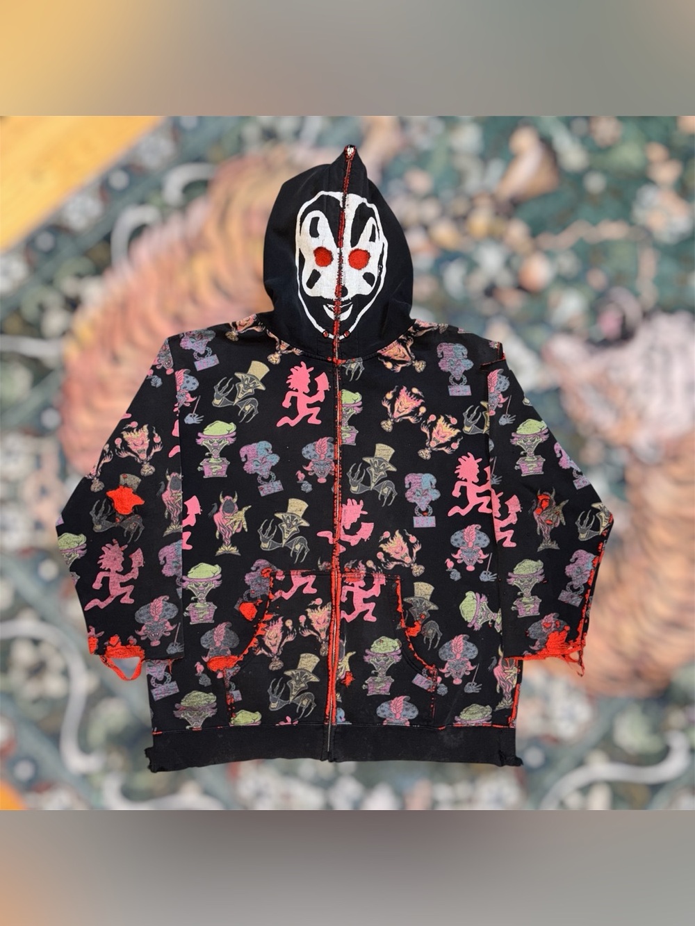 Insane Clown Posse ICP Hatchet Man Masked Hoodie Sweatshirt Full Zip Distressed